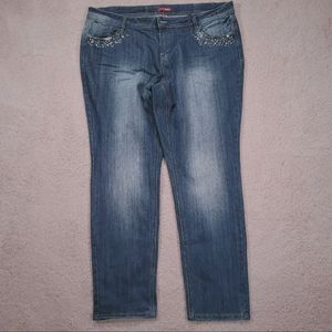 Bongo Size 20W Jeans Blue Embellished Skinny Leg Zip Fly Womens
